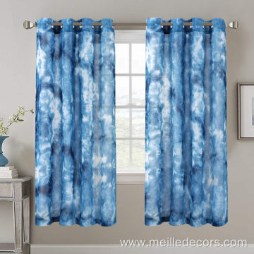 Manual Tie Dye Linen Semi Sheer Blue Curtains